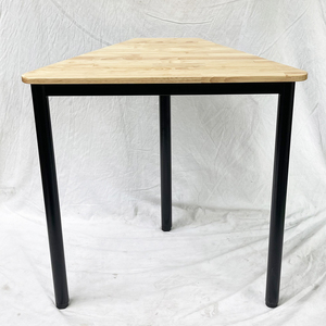 Rubber Wood <b>Mini</b> Trapezoidal Table with Round Iron Legs Lego-Style HBLG037-Minimalist Design - Product Image 4