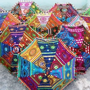 Wholesale Lot Of Vintage Handmade Embroidery Umbrella 100% Cotton Parasols Indian Wedding Decoration Sun Protection Canopy