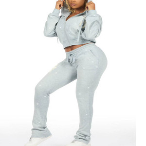 Ensemble de survêtement de sport pour femme, taille extra haute, coupe ajustée, veste zippée et pantalon, extensible, flexible, tenue de sport - Product Image 6