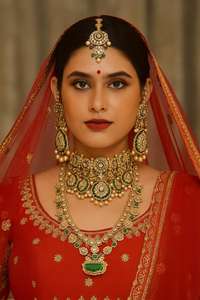 Golden Plated Polki & Ruby <b>Studded</b> Flower Design Imitation Finger Ring - Product Image 2