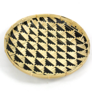 Wholesale Handmade Flat Bamboo <b>Basket</b> with Black Pattern Woven Decorative Tray <b>for</b> <b>Wall</b> Art Serving & <b>Storage</b> - Product Image 1