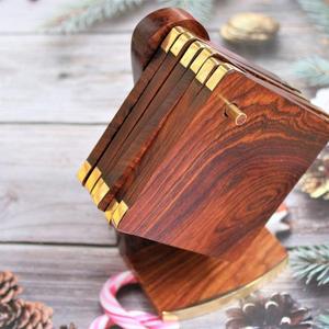 High Quality Home and Kitchen Sheesham Wood and Metal <b>Corner</b> Coaster Set With <b>Stand</b> (Set of 6) - Product Image 3