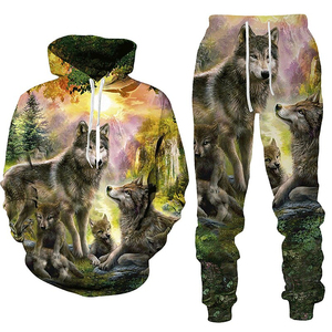 Chándal de gran tamaño para hombre, diseño personalizado con estampado Digital de Lobo, peso pesado, mezcla de algodón y poliéster para invierno, Jogging - Product Image 3