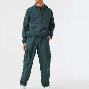 Ensemble survêtement deux pièces pour homme, logo personnalisé, écologique, lavé, 100% coton, veste coupe-vent, survêtement - Product Image 1