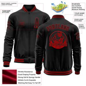 Bomber personnalisé noir rouge Varsity Letterman veste à glissière coupe-vent Streetwear veste universitaire vintage pour hommes - Product Image 2