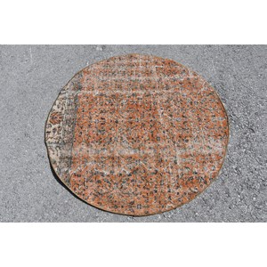 พรมขนสัตว์สีเบจสีส้มคลาสสิกงานเย็บปะติดผ้าวิสโคสทำด้วยมือ3.7X3.7ฟุตเทอร์ควอตซ์ทรงสี่เหลี่ยมผืนผ้าดีไซน์โถงทางเดินสำหรับวัยรุ่นที่อาศัยอยู่ - Product Image 1