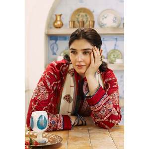 Ensemble 3 pièces ZAHRA SHAHJAHAN en coton brodé Dhanak, chemise, châle imprimé Courtrai et pantalon brodé - BIC-4130 pour Printemps/Été - Product Image 4