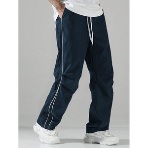 Pantalon de survêtement à jambe droite en polyester vierge avec fermeture éclair latérale pantalon de jogging Baggy pantalon évasé pour hommes - Product Image 1