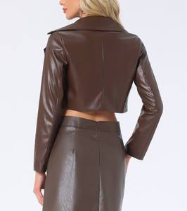 Veste en cuir automne-hiver personnalisée pour femmes avec col tournant solide manches complètes et doublure en satin respirant - Product Image 3