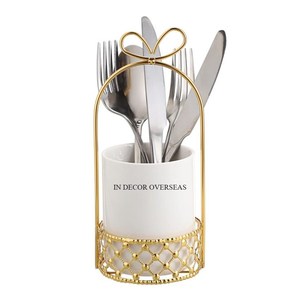 High Grade Gold Plated Heavy Duty Metal Unique Designer Stand With White Color Powder Coated <b>Cutlery</b> Flatware Holder Supplies - Product Image 1