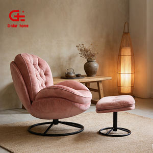 Fauteuil pivotant confortable et moderne en rose capitonné avec repose-pieds pour salle à manger, maison, bureau, hôtel - Product Image 3