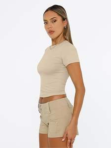 Camisetas Cortas de Alta Calidad con Manga Corta, Estilo Dolman, Cuello Redondo, Casual - Product Image 3