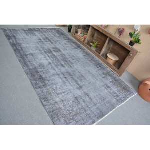 Alfombra turca Vintage moderna de 5,1X9 pies, Alfombra de lana de tejido plano de retazos grises, respaldo de látex para decoraciones de sala de estar - Product Image 4