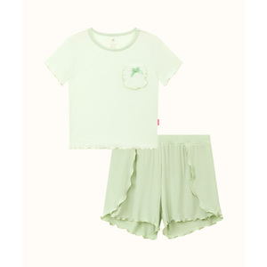 Conjunto de Ropa de Uso Diario para Niñas Pequeñas, Camiseta de Manga Corta y Pantalones Cortos de Tela Acanalada - Product Image 4