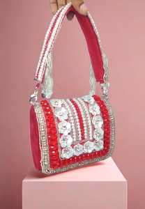 Sac à rabat perlé de luxe pour femme, décor en pierre, pochette de soirée artisanale indienne, vente en gros et exportation - Product Image 2