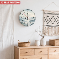 Jam Dinding Kayu Misty Birds, Dekorasi Jam Bundar Tanpa Suara, Karya Seni Gunung Biru Lembut
