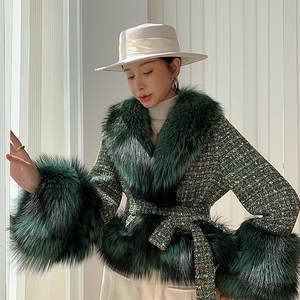 Cappotto Invernale da Donna in Misto Lana con Grande Collo e Polsini in Pelliccia di Volpe, Collo Alto, Lunghezza Lunga, Trench Plus Size con Motivo Stampato - Product Image 3