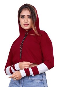 Sudadera con Capucha para Mujer, Invierno, Transpirable, Forro Polar, Poliéster, Manga Larga, Personalizable, Top Corto con Colores Personalizados - Product Image 4