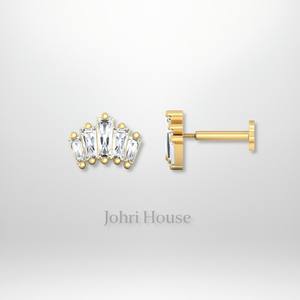 ขายส่ง5 Baguette เพชรโค้งต่างหูเจาะทอง14K เครื่องประดับห้องปฏิบัติการที่ปลูกและเพชรธรรมชาติ - Product Image 1