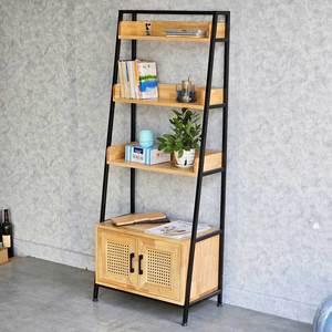 Étagère décorative autoportante KTB68175 au design moderne, 64x36x160cm, avec armoire, en bois de caoutchouc et structure en fer, bibliothèque - Product Image 5