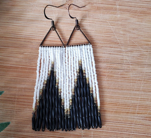 Pendientes de flecos de cuentas de semillas, pendientes de borla de flecos de la colección Tranquility-Dorado-Largo - Product Image 2