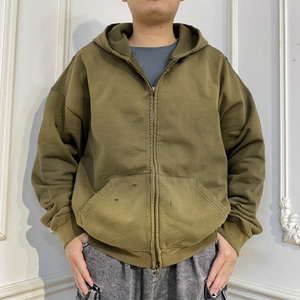 เสื้อฮู้ดดี้สตรีทแวร์ผ้าเฟรนช์เทอร์รี่เนื้อหนัก 420GSM แบบย้อมสีเอซิดวอช แต่งลายปักซันเฟด ซิปคู่ ปรับแต่งได้ สำหรับผู้ชาย (OEM) - Product Image 4