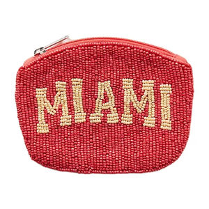 Perle de rocaille élégant fait à la main rouge et jaune perlé MIAMI broderie Mini sac à fermeture éclair fantaisie élégant luxe haut de gamme de l'inde - Product Image 1