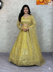 Lahenga Choli Dupatta de Malla Suave Premium con Bordado de Lentejuelas, Cancan, Tela de Lona, Estilo Holgado, Natural, Vintage, Liso, Otoño - Product Image 5