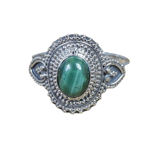 Bague élégante en malachite avec pierres précieuses en argent sterling 925 massif avec une forme ovale élégante plaquée rhodium pour les cadeaux de mariage - Product Image 1
