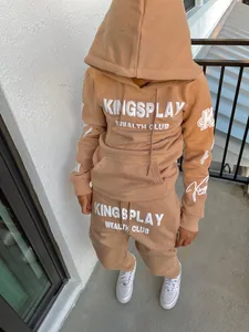 Sweat-shirt à capuche unisexe avec Logo personnalisé, ensemble de joggers de haute qualité, survêtement avec impression de bouffantes 3D chair pour hommes - Product Image 4