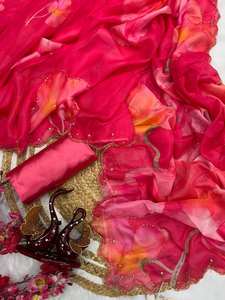 Saree georgette léger de créateur, imprimé numérique, vêtements traditionnels de fête d'hiver pour femmes pour des occasions spéciales - Product Image 4