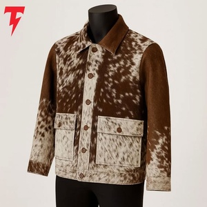 Veste en cuir de vachette vieilli pour homme avec imprimé peau de vache naturelle, imprimé animal, veste en cuir de vache du fabricant - Product Image 3