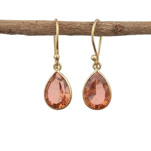 Handmade Doublet Quartz Gemstone Drop <b>Earrings</b> Gold Plated <b>Hook</b> Style with Bezel Setting Elegant Fashion Jewelry Gift Pairs - Product Image 2