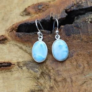 Pendientes clásicos de plata sólida 925, joyería para mujer, Plata de Ley 925, piedras preciosas Larimar, estilo bohemio, pendientes hechos a mano, Regalo para mamá - Product Image 5