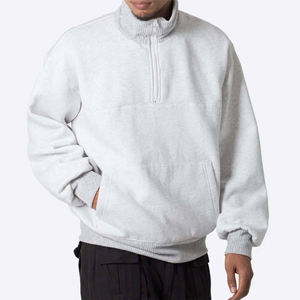 Mens Light Grey Quarter Zip Pullover Sweatshirt <b>Mock</b> <b>Neck</b> Long Sleeve Solid Color Casual Streetwear <b>Top</b> cotton blended - Product Image 1