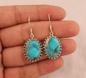 925 Sterling Silver Natural Blue Copper Turquoise Gemstone Hook <b>Earring</b> Customized Fine <b>Piercing</b> Jewelry for Women Wedding Gift - Product Image 5