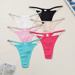 Culottes string côtelées fines et sans coutures taille haute pour femmes, sous-vêtements extensibles en nylon doux, lingerie invisible quotidienne - Product Image 1