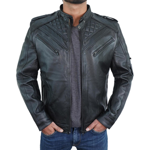 Winter Vintage <b>Men's</b> Horsehide <b>Leather</b> <b>Jacket</b> Luxury Stand Collar Zipper Closure Coated Canvas Casual <b>Men</b> <b>Leather</b> <b>Jacket</b> - Product Image 1