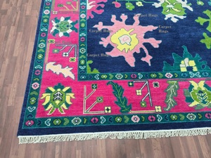 Tapis Suzani ouzbek fait à la main 8x10-tapis en laine bleu marine et rose, tapis bohème coloré ensembles de tapis en laine persane - Product Image 3