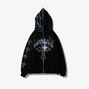 <b>Black</b> Color Allover Rhinestone Men's Hoodies <b>Sweatshirts</b> 400GSM Pullover Heavy Weight Winter Hoodies Rhinestone Hoodie - Product Image 1
