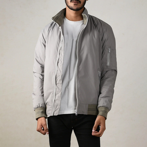 Chaqueta Bomber de Lona Suave para Hombre, Estilo Urbano, Cuello Alto, Transpirable, de Manga Larga, Ajustada y a la Moda para Invierno - Product Image 2