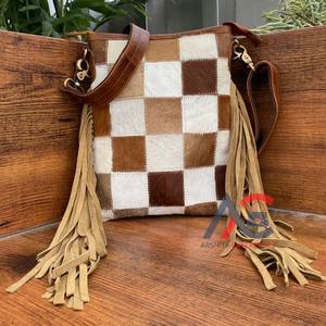 Nouveau Style mode damier conseil Design sac célèbre marque femmes exclusif véritable cuir de vachette frange bandoulière fronde sac à main - Product Image 1