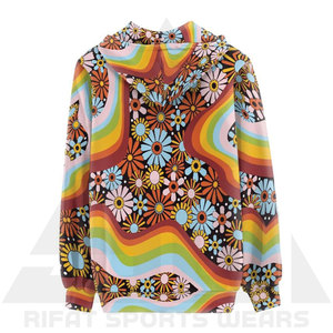 Sweat à capuche oversize tendance pour femme, imprimé numérique vibrant, streetwear d'hiver, multicolore, fermeture éclair, sublimation, tissu éponge écologique - Product Image 2