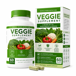 Cápsulas de Vegetales Verdes en Polvo, Mezcla de Alimentos Integrales con Vitaminas A <span class=keywords><strong>y</strong></span> C, Hierro, Espinaca, Brócoli, Kale, Espirulina <span class=keywords><strong>y</strong></span> Chlorella, OEM - Product Image 1
