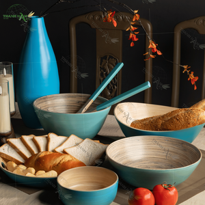 Bols couverts en bambou laqué artisanal écologique personnalisé OEM ensemble de récipients de stockage de cuisine jetables pour les fêtes - Product Image 5