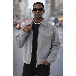 Mens Gray <b>Suede</b> <b>Jacket</b> Minimal Streetwear Zip <b>Jacket</b> Modern Casual Outerwear Stylish Fashion Coat - Product Image 1