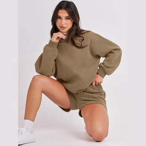 New Autumn Spring Women Sweatshirt and Shorts Set Custom Cotton Polyester Blend <b>Crewneck</b> 2 Piece Set Women Wholesale - Product Image 6