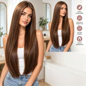 100% <b>Human</b> Hair Long Straight Brown <b>Wig</b> Natural Looking Full Lace/HD Lace <b>Wig</b> for Women - Product Image 1