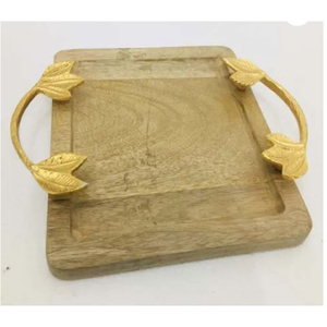 Meilleures ventes, plateau d'ustensiles de cuisine pour la maison, plateau de service en bois naturel massif au design vintage avec poignée ronde en métal, plateaux de service alimentaire - Product Image 3