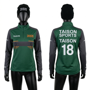 Sudadera deportiva para mujer de alta calidad, 300 GSM, tela de poliéster y elastano, base verde, paneles de manga negros, logotipo sublimado personalizado - Product Image 4